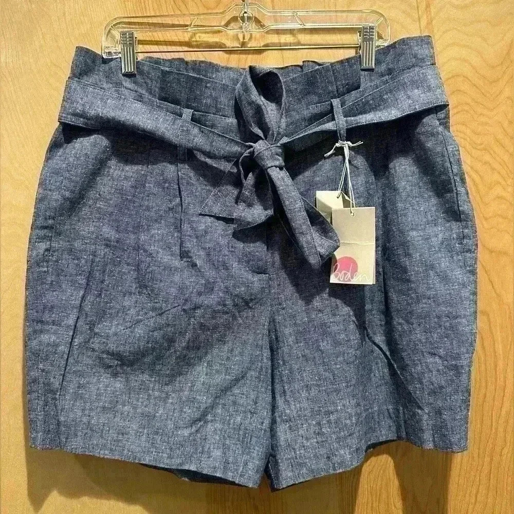NEW | Boden St Ives Linen & Cotton Paper-bag Shorts Women’s 12 | 6” Inseam
